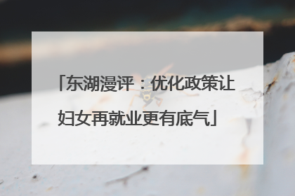 东湖漫评：优化政策让妇女再就业更有底气